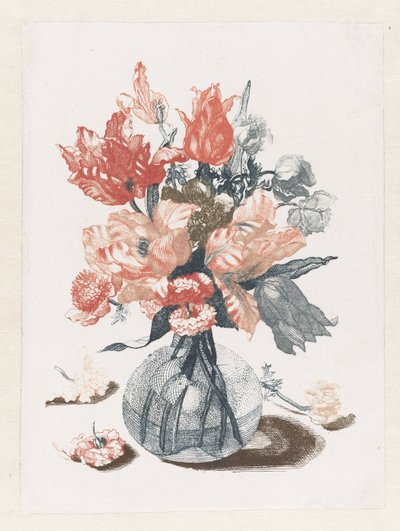 Five Prints of Flowers in Glass Vases by Anonymous