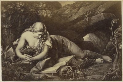 Photoreproduction of a print of a praying Mary Magdalene in the wilderness by Anonymous