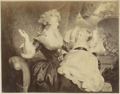 Photoreproduction of a print of a mother playing with her baby by Anonymous