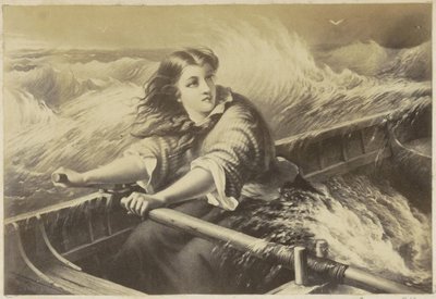 Photoreproduction of a print depicting a rowing woman in a storm by Anonymous
