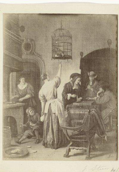 Photoreproduction of the painting The Parrot Cage by Jan Steen by Anonymous