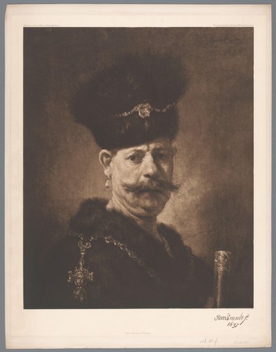 Photoreproduction of the painting Portrait of a Man by Rembrandt [?], coll. Hermitage in St. Petersburg by Anonymous