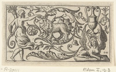 Frieze with Lion (Friezes with Grotesques, Cartouches, Fantasy Creatures, Animals, and Foliage) by Anonymous