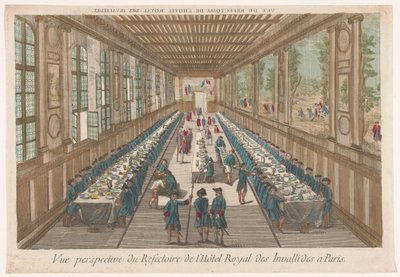 View of the Dining Room of the Hôtel des Invalides in Paris with a Group at a Meal by Anonymous