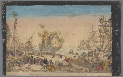 View of the Harbor at Rochefort with the Launch of the Ship Duc de Bourgogne on October 20, 1751 by Anonymous