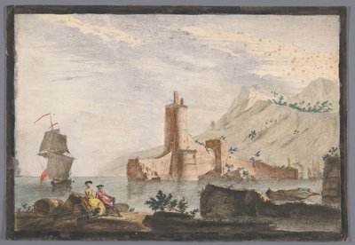 View of a Harbor with a Tower in Provence by Anonymous