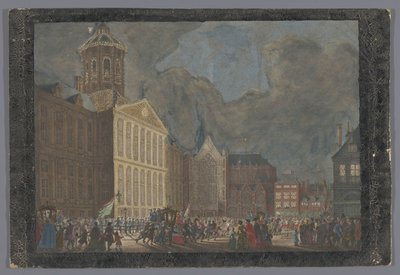 View of the Town Hall in Amsterdam with the Arrival of William V and Wilhelmina of Prussia on Dam Square on May 31, 1768 by Anonymous