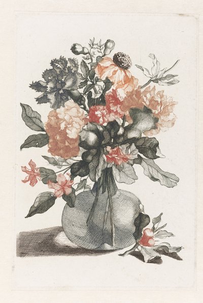 Glass Vase with Flowers and a Branch with Flower in Front of the Vase by Anonymous