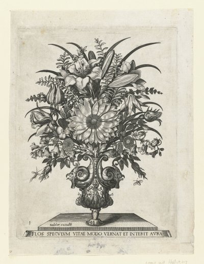 Grotesque Vase with Flowers, Including a Sunflower by Anonymous