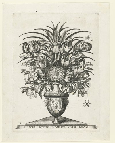 Grotesque Vase with Two Mascarons on Either Side of a Bucentaur (series title: Vases with Flowers) by Anonymous