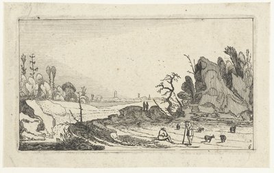 Shepherds with Sheep by Rocks by Anonymous