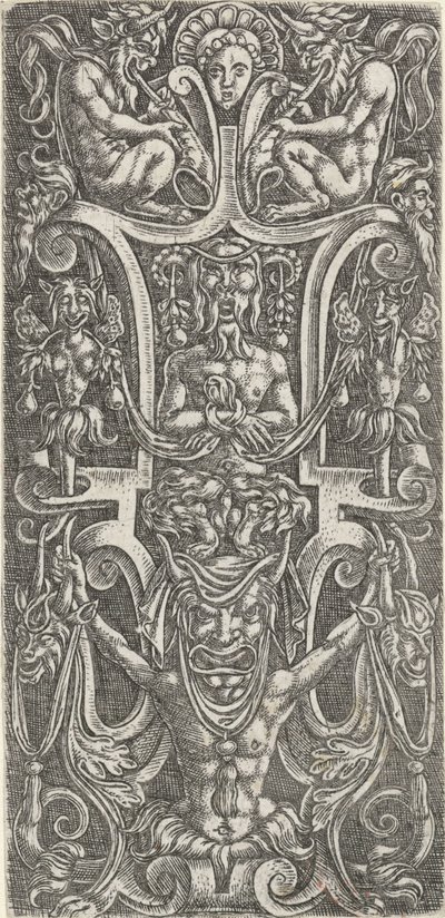In the Middle a Satyr Sits on a Man with a Large Mask (series title) by Anonymous