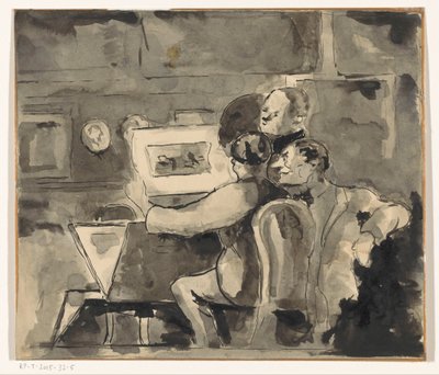 Interior with Three Men Looking at a Print by Anonymous