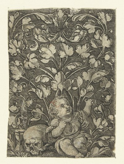 Child Next to a Skull (Flat Decorations with Foliage and Children series) by Anonymous