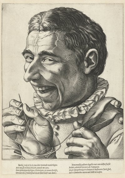 Laughing Jester with Needle and Thread by Anonymous
