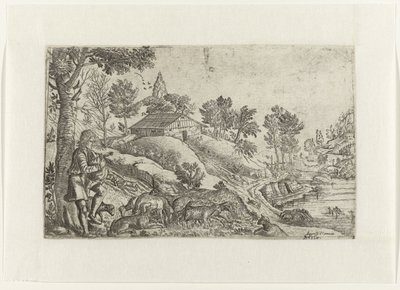 Landscape with Bagpipe Playing Shepherd by Anonymous