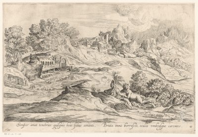 Landscape with a Loving Couple (Landschappen naar Domenico Campagnola series) by Anonymous