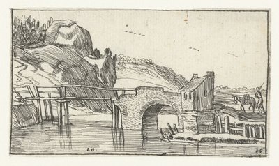 Man Driving a Donkey Towards a Bridge by Anonymous