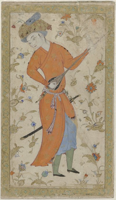 Man in a Red Robe Playing a Musical Instrument by Anonymous