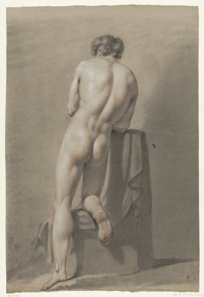 Male Nude Kneeling on a Block, Seen from Behind by Anonymous