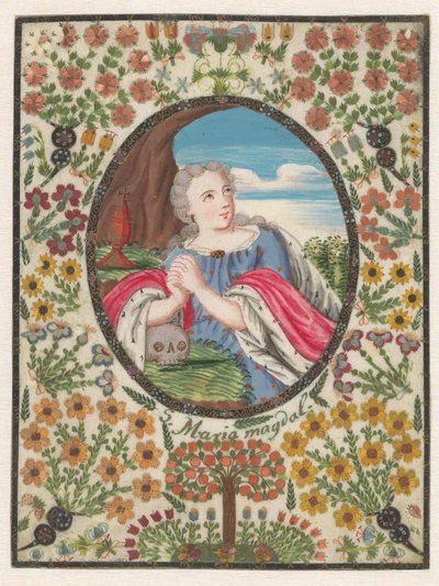 Mary Magdalene in Oval with Flower Border by Anonymous