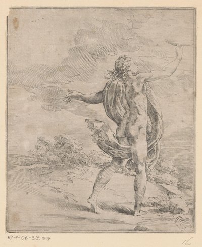 Naked Woman with Drapery Holding a Bowl Up by Anonymous