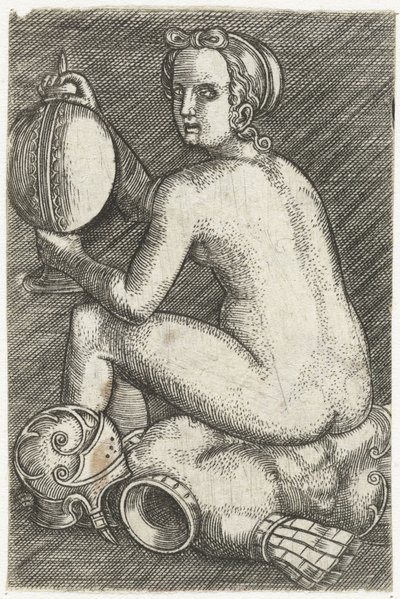 Naked Woman Sitting on Armor by Anonymous