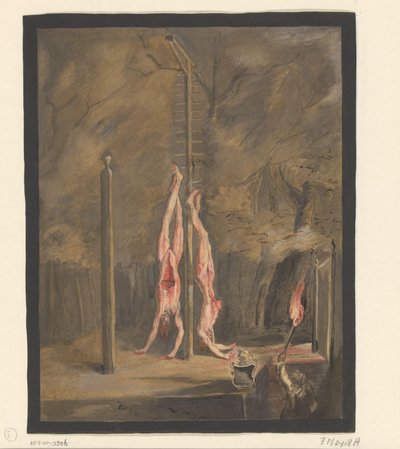 Night Scene with the Mutilated Bodies of the De Witt Brothers at the Gallows by Anonymous
