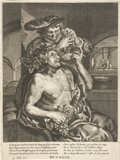 October: Bacchus Drinking Wine by Anonymous