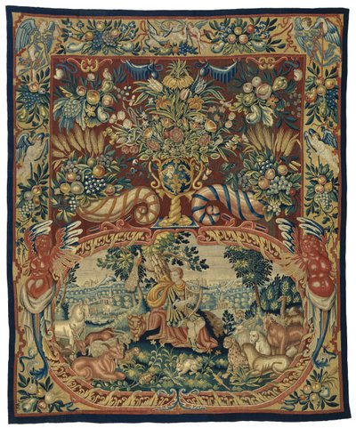 Orpheus with the Animals, in a Cartouche and a Decor with Flower Vase and Cornucopias by Anonymous