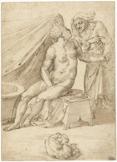 Old Woman Bringing a Message to a Young Woman Seated by a Bath by Anonymous