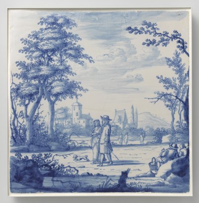 Plaque Painted with Landscape with Figures by Anonymous
