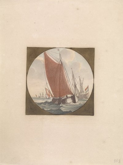 Flatboat with Full Sails by Anonymous
