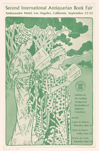 Advertisement for the Second International Antiquarian Book Fair in Los Angeles (title on object: Second International Antiquarian Book Fair) by Anonymous