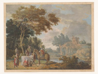 Travelers and Country People in a Landscape with Ancient Ruins by Anonymous