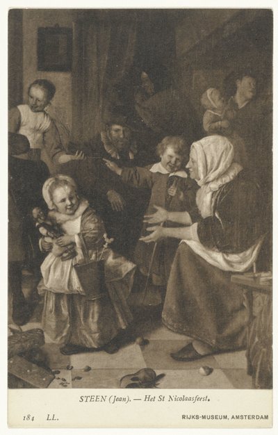 Reproduction of the Painting The Feast of St. Nicholas by Jan Steen by Anonymous