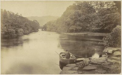 River Landscape in England, with a Man in a Rowboat in the Foreground by Anonymous