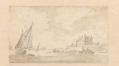 River Landscape with Castle (Loevestein?) by Anonymous