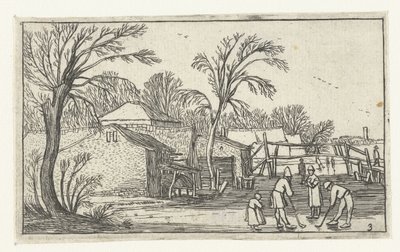 Skaters and Colf Players on the Ice in Front of Farms by Anonymous