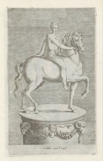 Sculpture of a naked boy on a horse by Anonymous
