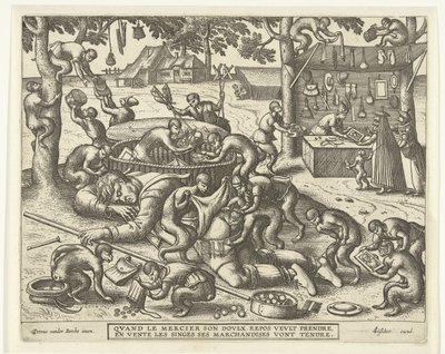 Sleeping Peddler Robbed by Monkeys (series title) by Anonymous