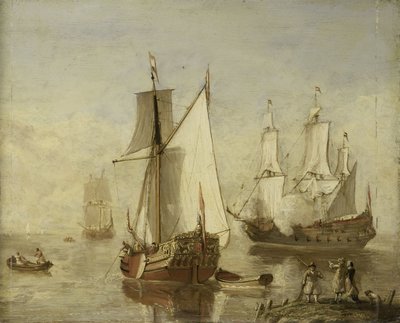 Pleasure Yacht and Warship by Anonymous