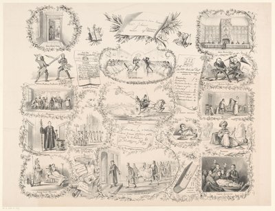 Caricature with Scenes from Student Life (Examinabitur in Jure Romano) by Anonymous
