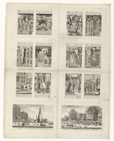 Caricatures on Fashion and Two Views of Amsterdam during the Floods of 1775 by Anonymous