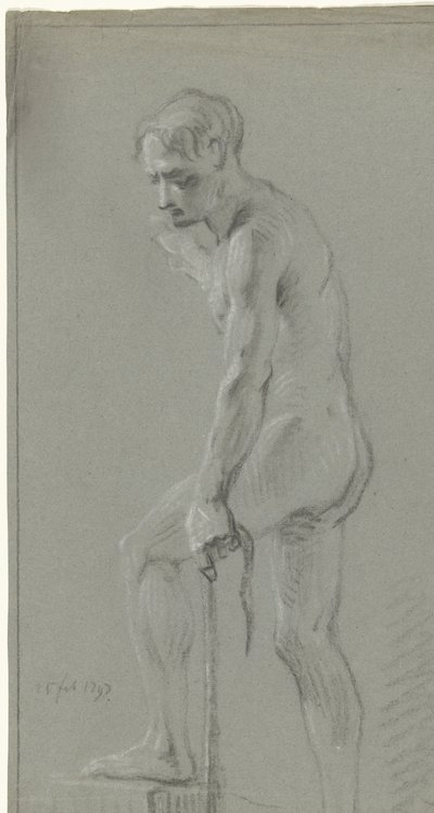 Standing Male Nude, Left Foot on a Block, Pulling with Left Arm by Anonymous