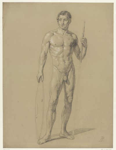 Standing Male Nude with a Shield and Spear by Anonymous