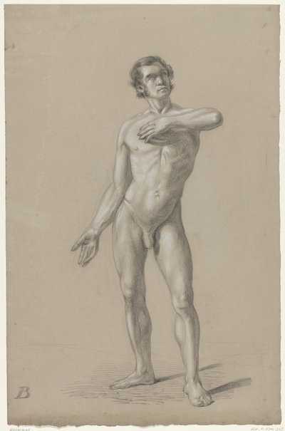 Standing Male Nude with Hand on Chest by Anonymous