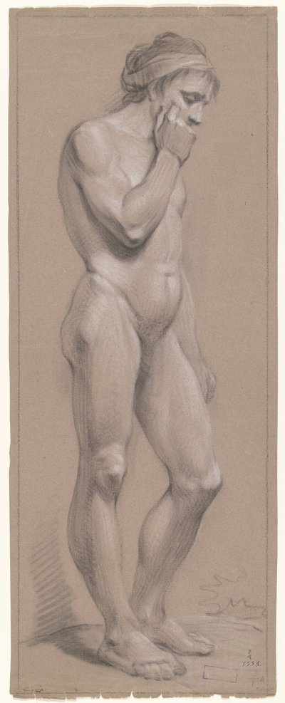 Standing Male Nude, Facing Right, Right Hand Against Face by Anonymous