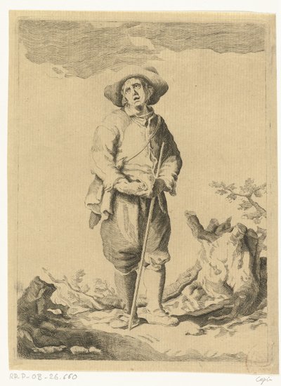 Standing Man with Stick in Landscape by Anonymous