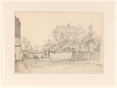 Cityscape with a Tall House Surrounded by a Stone Wall by Anonymous